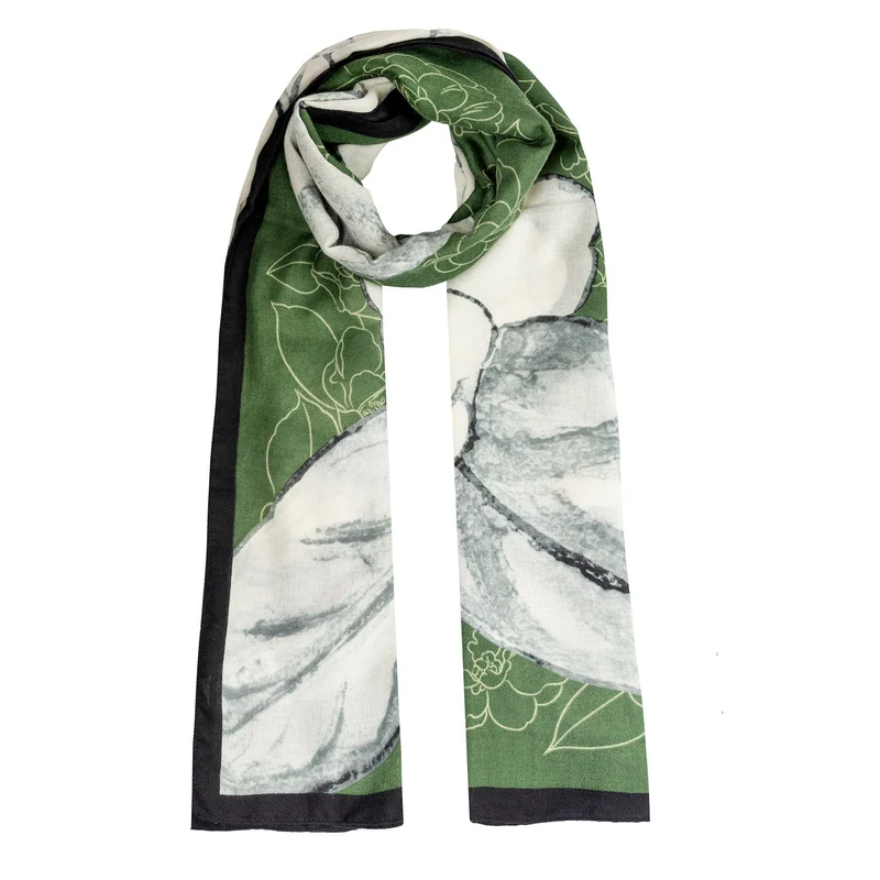 Foulard léger pour femmes à motif floral pivoine avec bordure