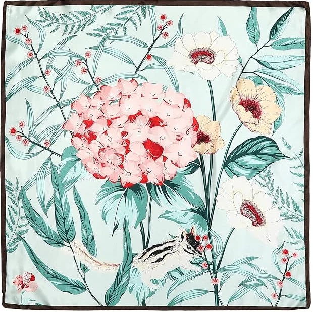 Producer 35 inch zomerse vierkante sjaal met bloemenprint - Vintage Chinese slaaptulband