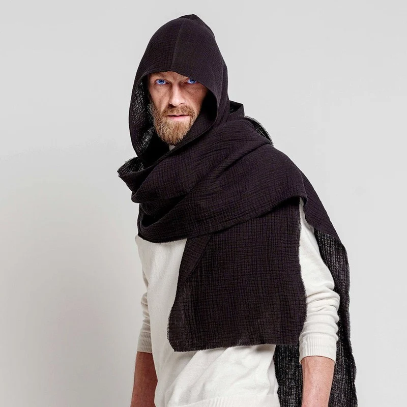 Lage MOQ Vintage-geïnspireerde middeleeuwse linnen katoenen kap functionele sjaal voor cosplay