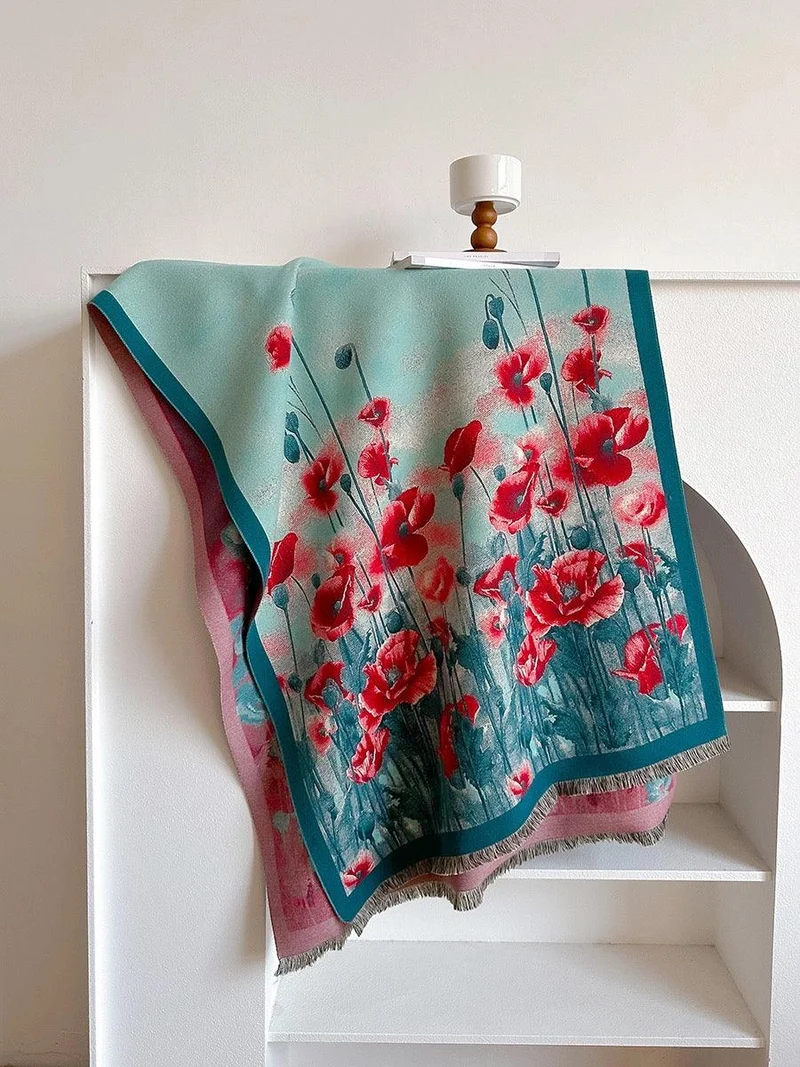 Red Poppy Wrap Shawl: op maat gemaakte productie en wereldwijde distributie