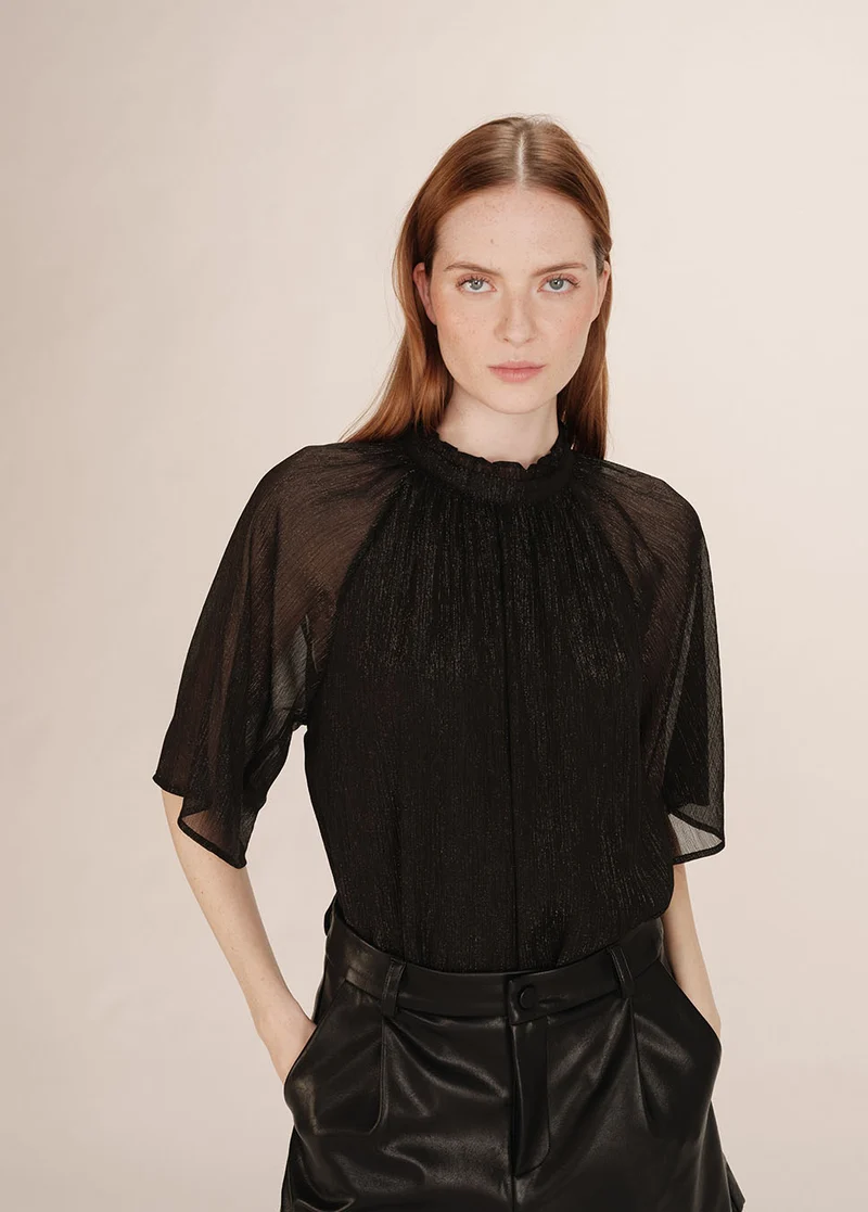 Grace & Mila Topaze top korte mouw glitter zwart