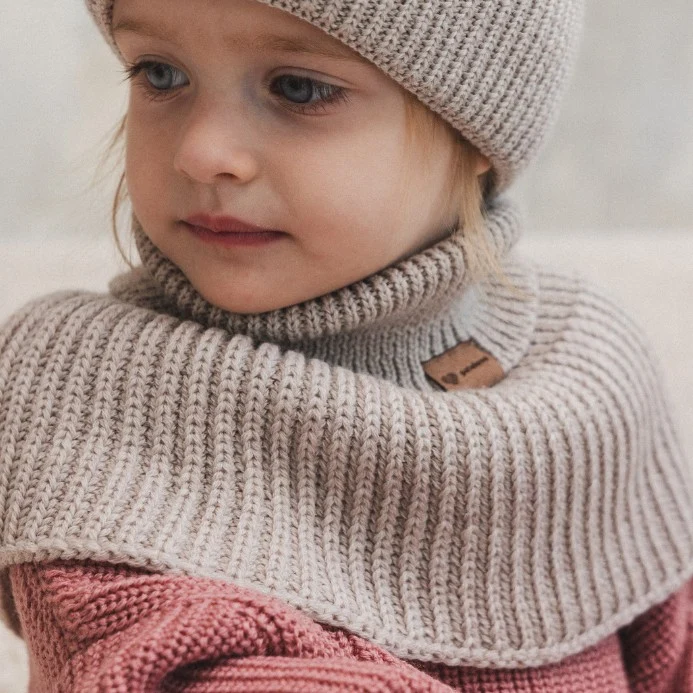Winterse merinowollen buissjaal voor kinderen - Haverkleur