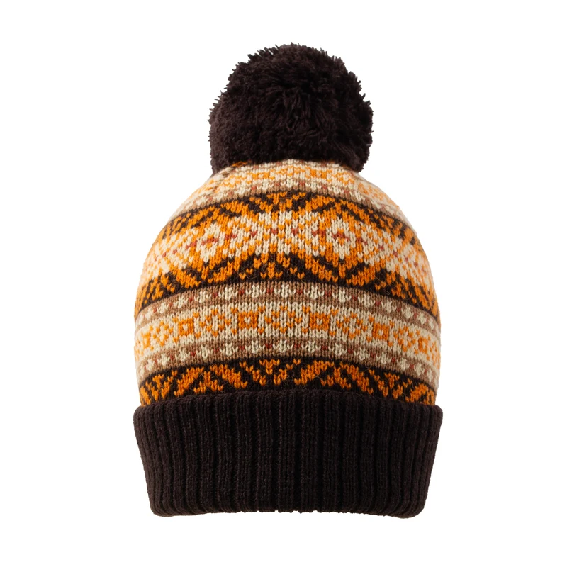 Bonnet à pompons en jacquard Fair Isle pour femmes avec pompon en fil