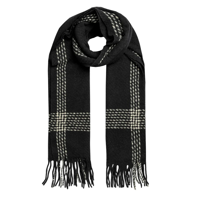 Men's Scarf with Contrast Stripe Border and Tassels