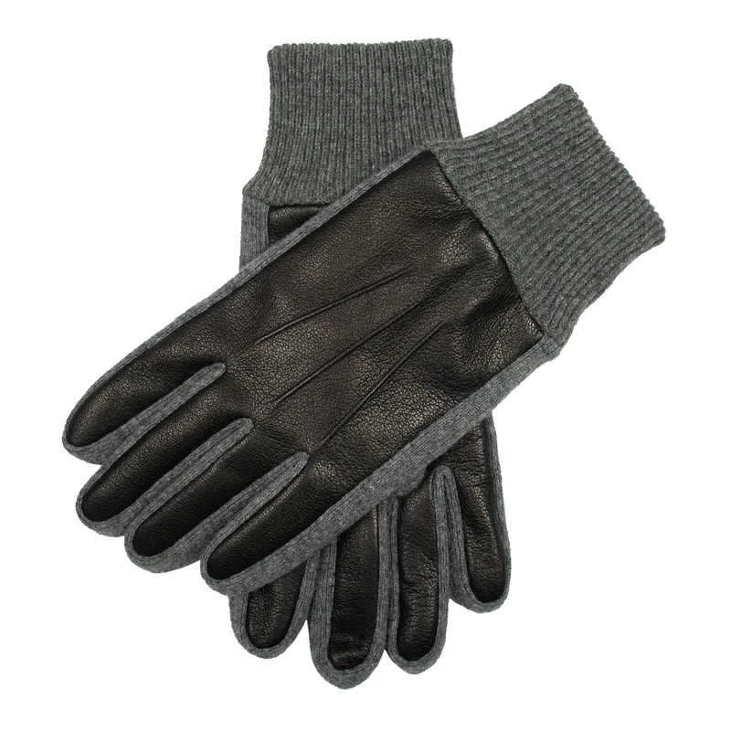 Gants pour hommes en cuir synthétique imitation peau de cerf doublés en polaire à trois points avec poignets tricotés