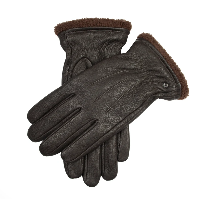 Gants pour hommes en cuir synthétique imitation daim, doublés en polaire, résistants à l'eau et à écran tactile, à trois points.