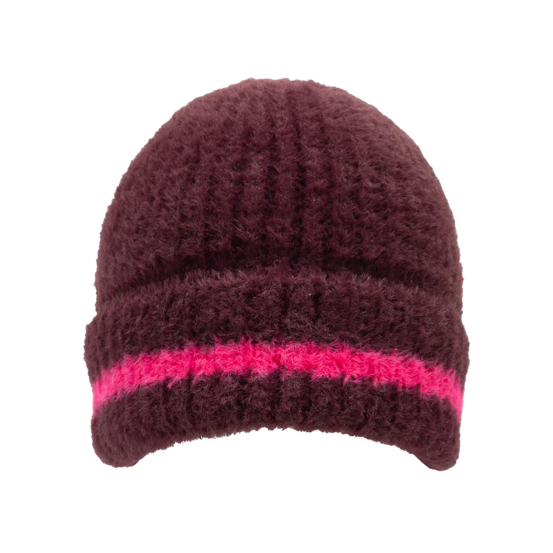Bonnet en fil de plumes pour femmes avec rayure contrastante