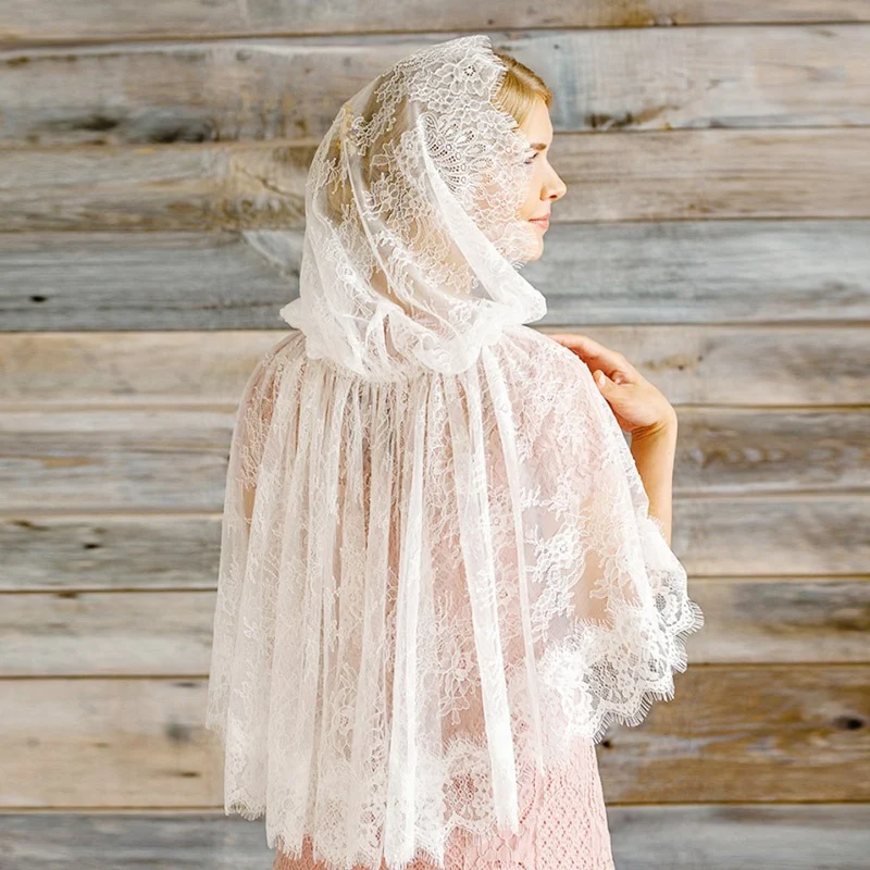 Bedrijfshoogte 32 inch Vrouwen Moslim Hoofddoek Sjaal - Kanten Bloemen Deksel Bruidssluier