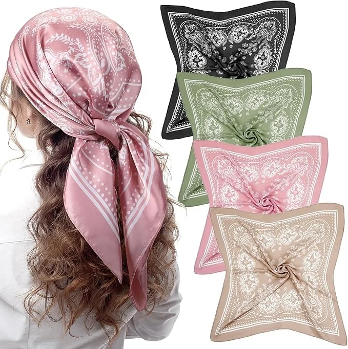 Maker 27 inch veelkleurige vierkante satijnen hoofddoek - Cashewbloem mode casual haarsjaal