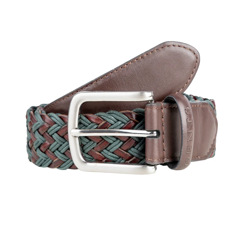 Men's Woven Leather and Cotton Belt with Satin Nickel Buckle