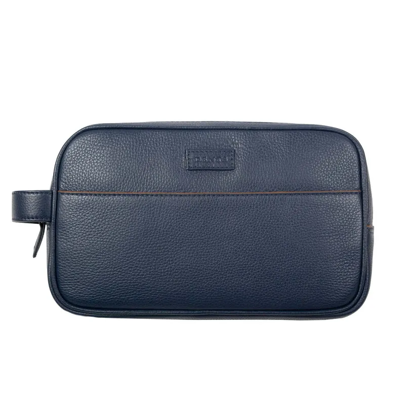 Men's Two-Zip Pebble Grain Leather Wash Bag
