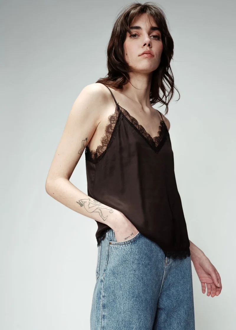 Grace & Mila Ombre spagetti top met kant Zwart