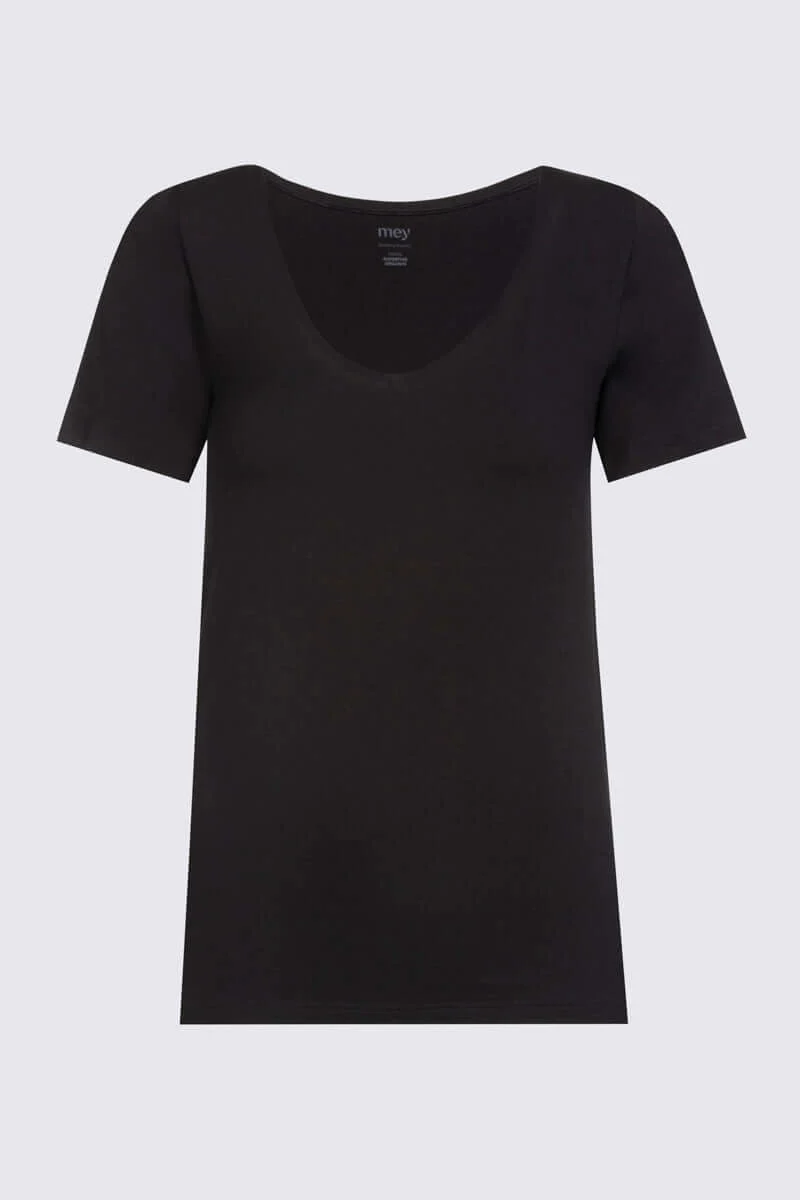Mey Shirt Korte Mouw V hals Organic Dames 26816 3 schwarz