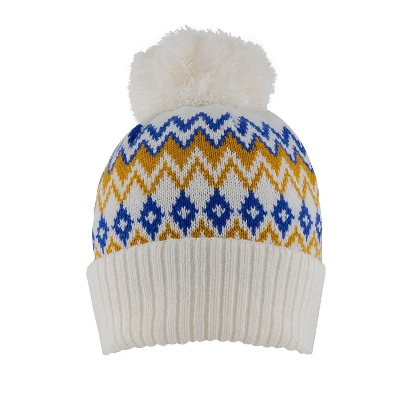 Bonnet à pompon en jacquard Fair Isle pour femmes avec pompon en fil