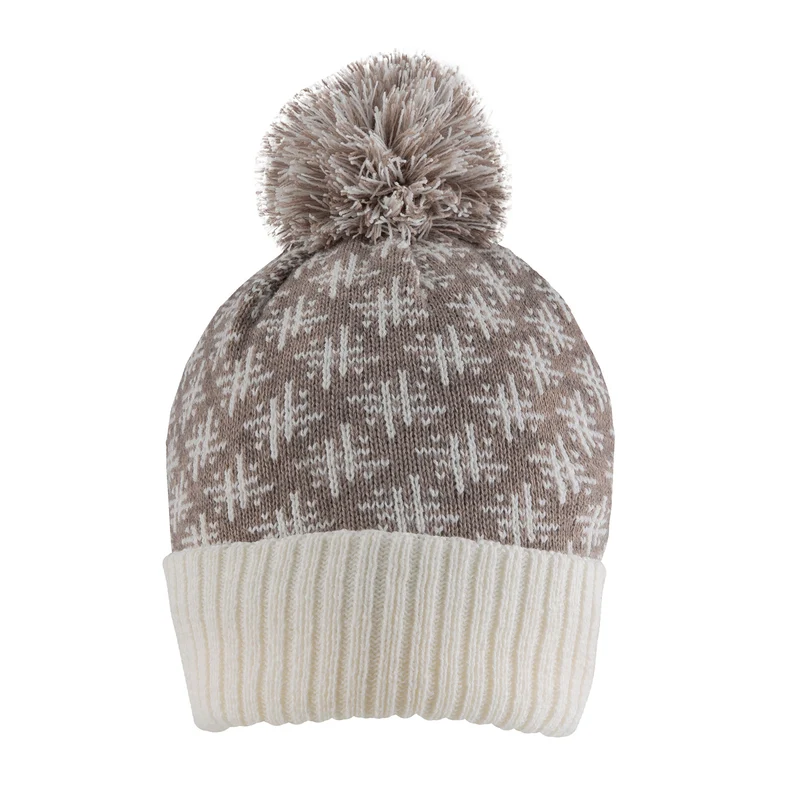 Bonnet à pompon en jacquard tricoté pour femmes avec motif de symbole dièse et pompon en fil