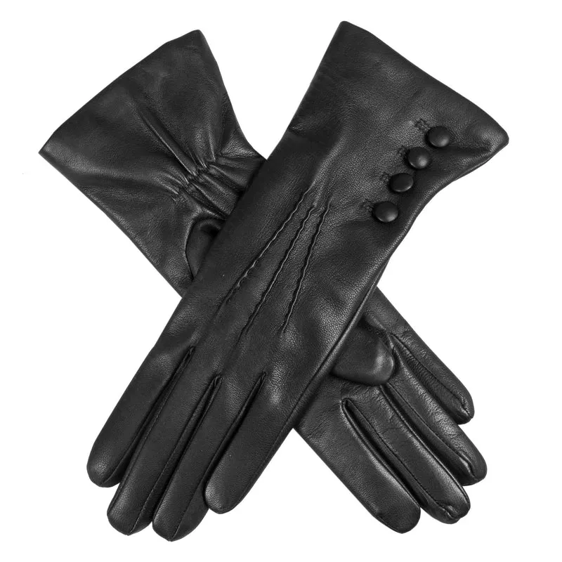 Gants en cuir à trois points doublés de cachemire pour femme avec écran tactile et boutons