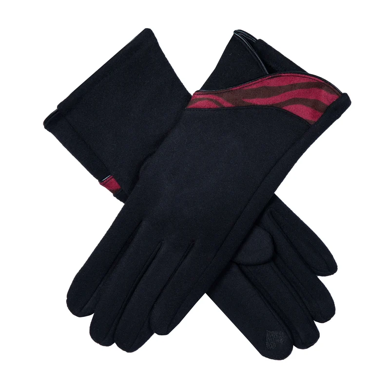 Gants doublés de velours pour écran tactile avec détail imprimé zèbre pour femmes