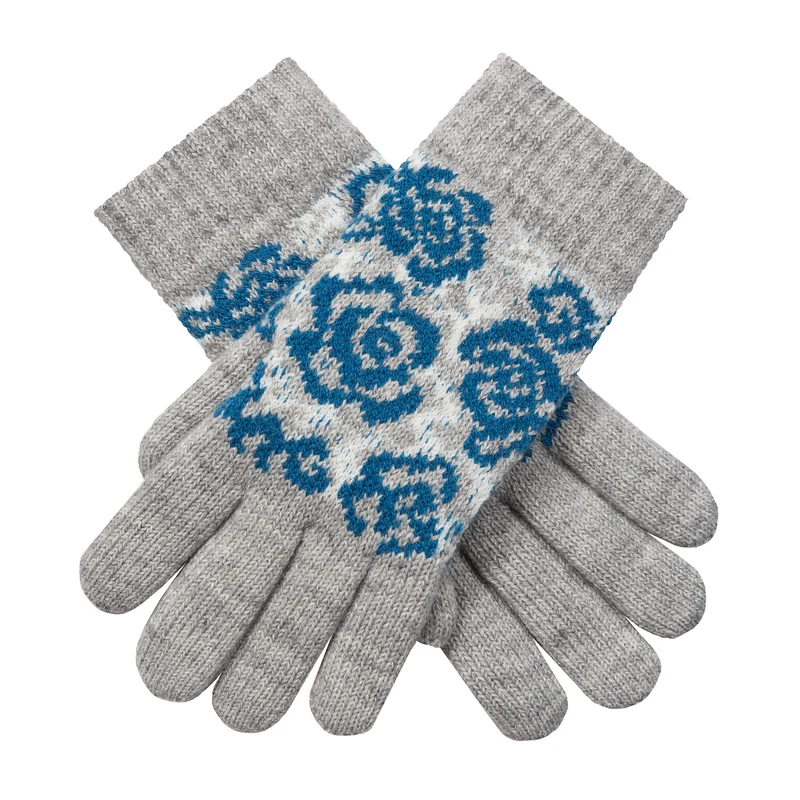 Gants tricotés en jacquard pour femmes avec motif roses