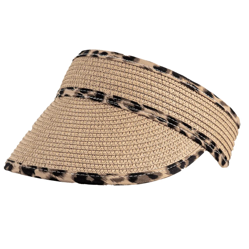 Pare-soleil en paille pour femmes avec bordure à imprimé animal