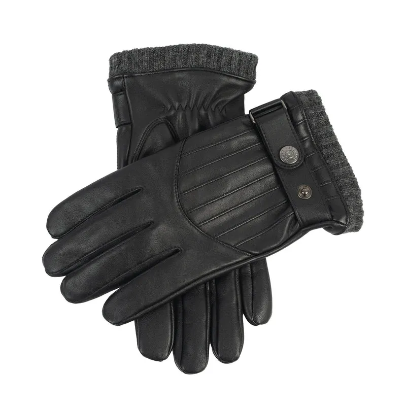 Gants en cuir doublés de laine mélangée pour écran tactile avec coutures verticales et poignets tricotés