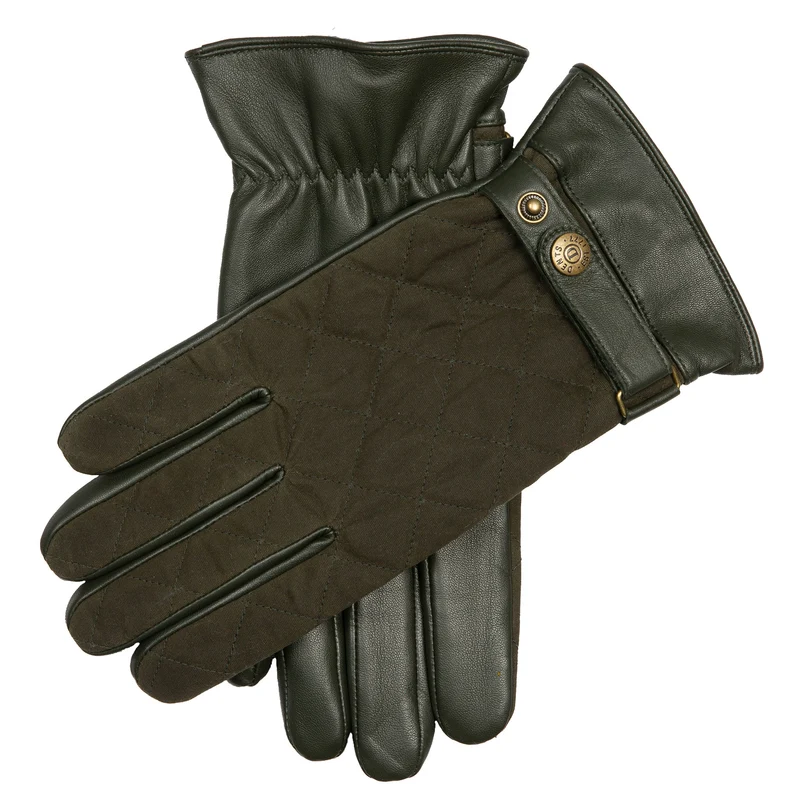 Men's Touchscreen Water-Resistant Fleece-Lined Leather Gloves with Waxed Cotton Quilting