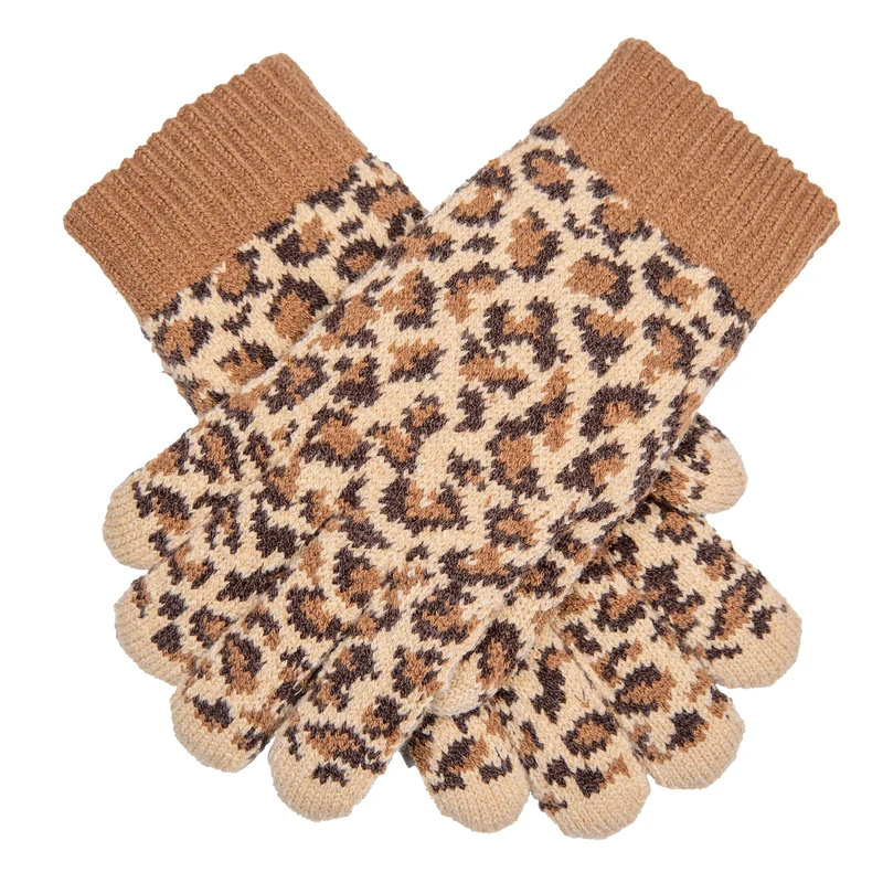 Gants tricotés en jacquard pour femmes à motif imprimé léopard
