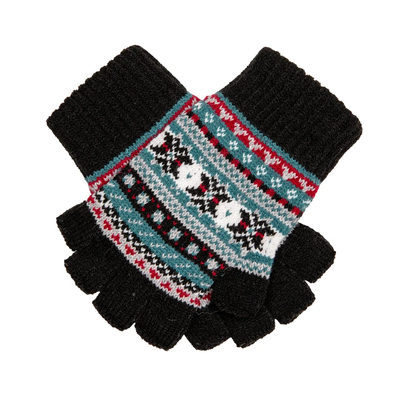 Gants tricotés Fair Isle en jacquard sans doigts pour femmes