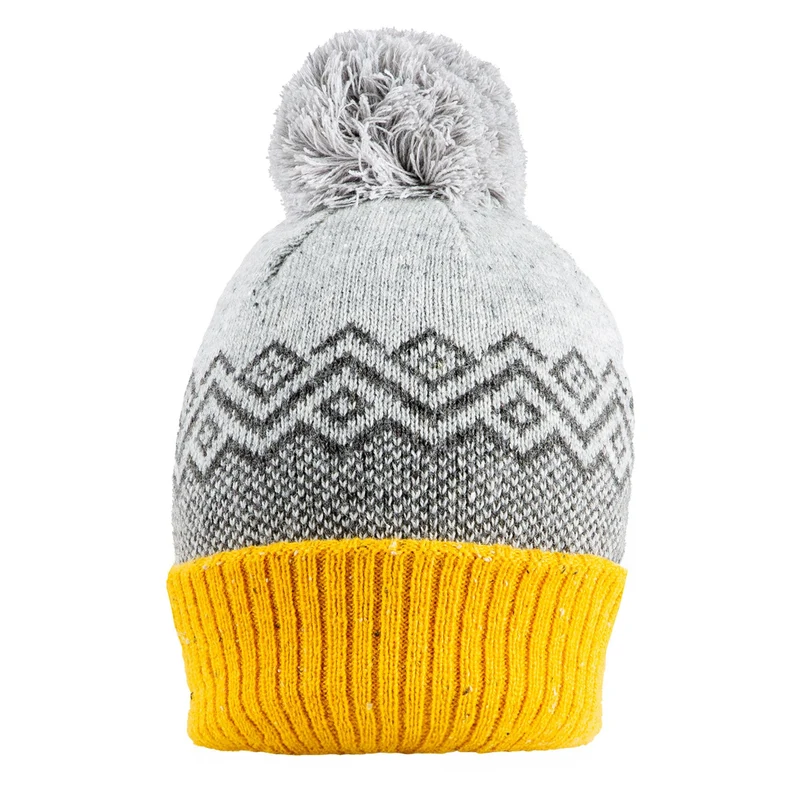 Bonnet à pompon en jacquard tricoté pour femmes avec motif géométrique et pompon en fil