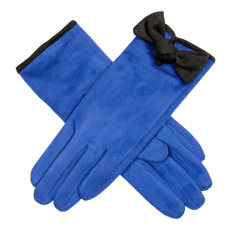 Gants en faux suède doublés de velours avec bordure et nœud pour femmes