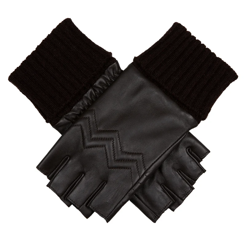 Gants en cuir sans doigts pour femmes, doublés en polaire, avec motif chevron matelassé