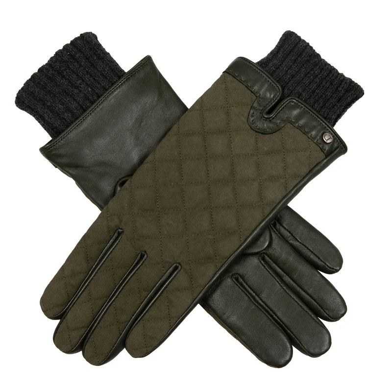 Gants pour femmes en coton ciré doublé et cuir, résistants à l'eau, avec écran tactile et poignets tricotés