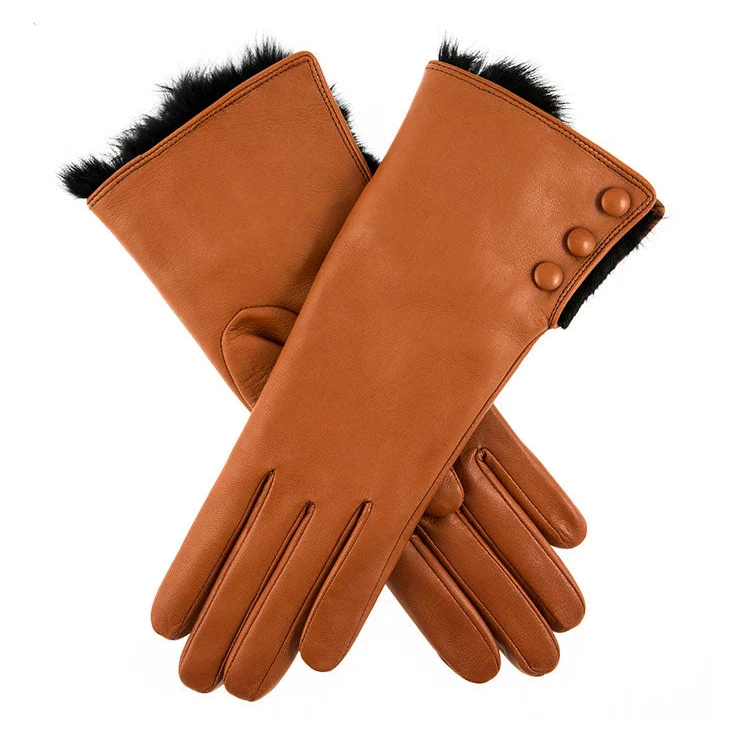 Women's Wool-Lined Leather Gloves with Fur Cuffs