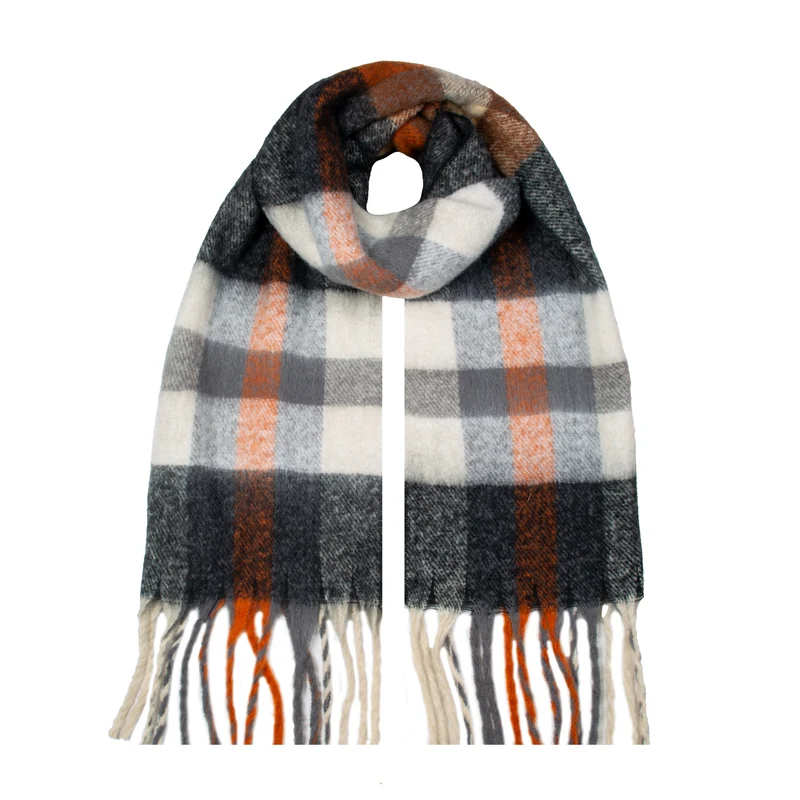 Women's Plaid Check Blanket Scarf with Tassels