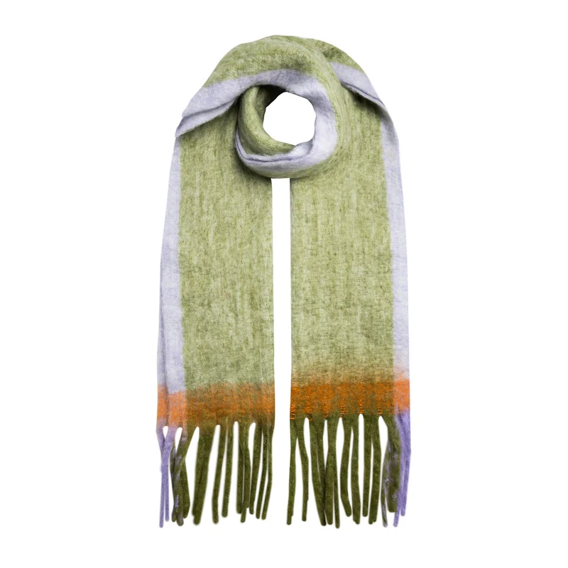 Women's Blanket Scarf with Contrast Edges and Tassels