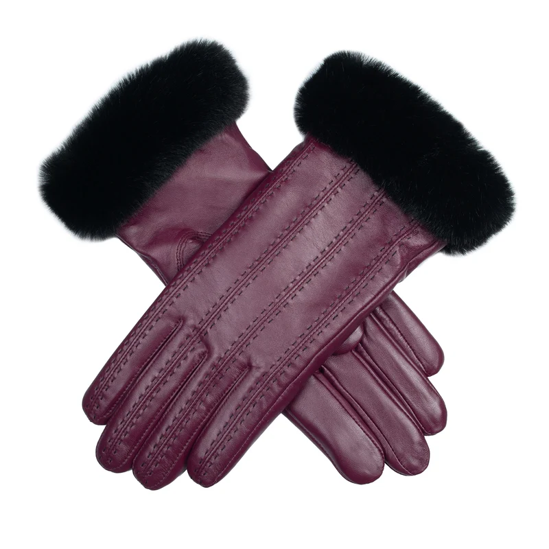 Gants en cuir doublés de fausse fourrure pour femmes avec détails de couture et poignets en fausse fourrure