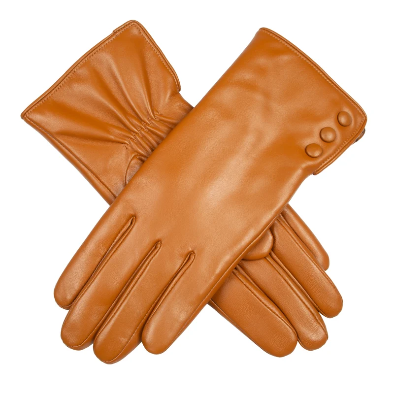 Gants en cuir doublés de fausse fourrure pour femmes, résistants à l'eau, avec écran tactile et boutons
