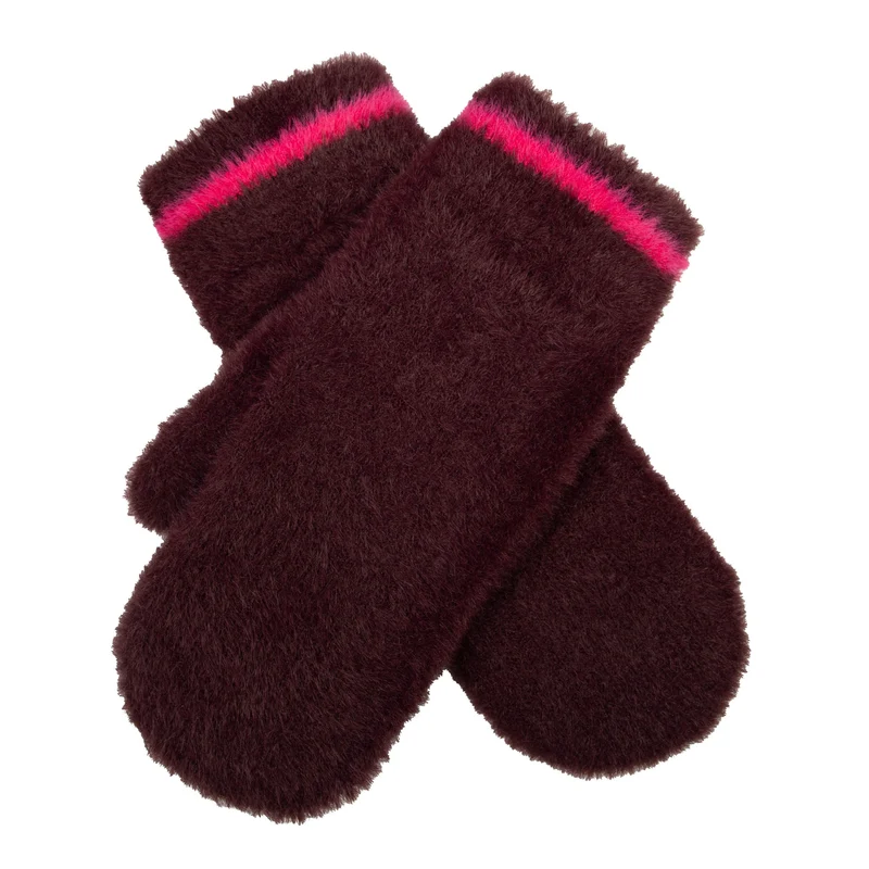 Moufles en fil de plumes pour femmes avec rayure contrastante