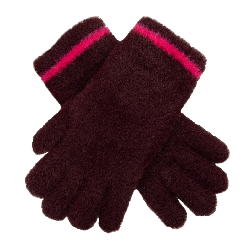 Gants en laine de plumes pour femmes tricotés avec rayures contrastées