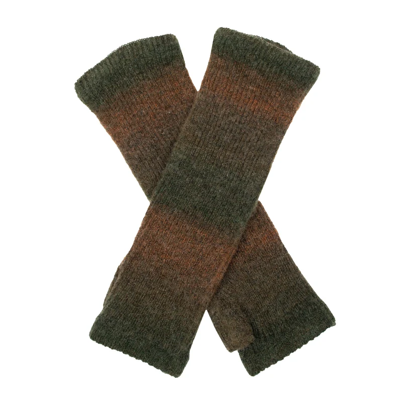 Women's Long Below-Elbow Ribbed Knit Wrist Warmers with Ombre Pattern