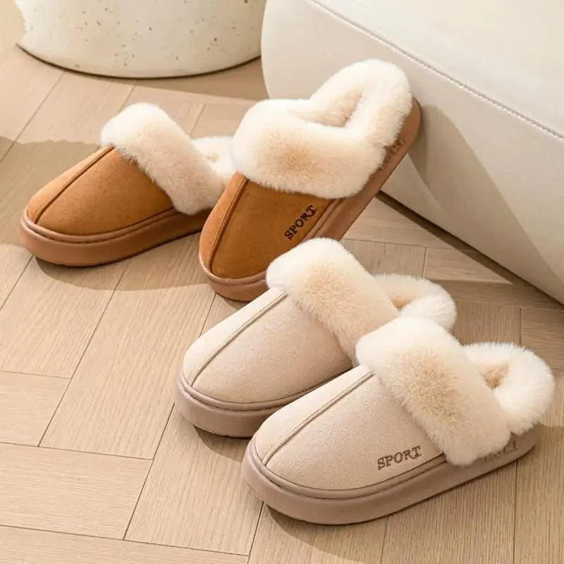 Warme, pluizige winterslippers voor dames - elegante huisschoenen en platformschoenen