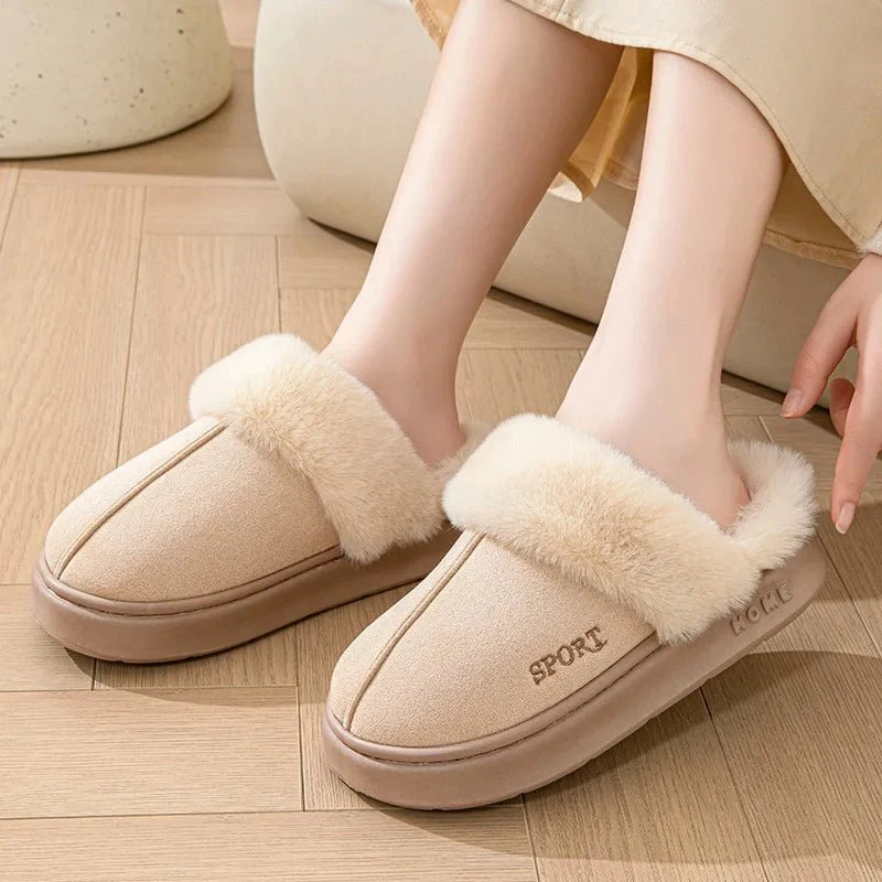 Warme, pluizige winterslippers voor dames - elegante huisschoenen en platformschoenen