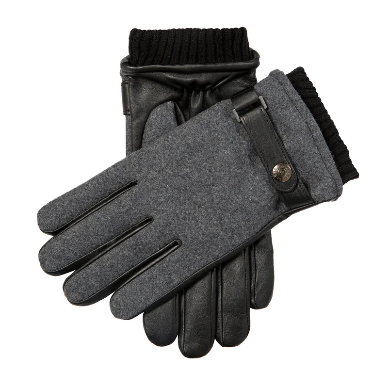 Gants en flanelle et en cuir doublés pour écran tactile pour hommes