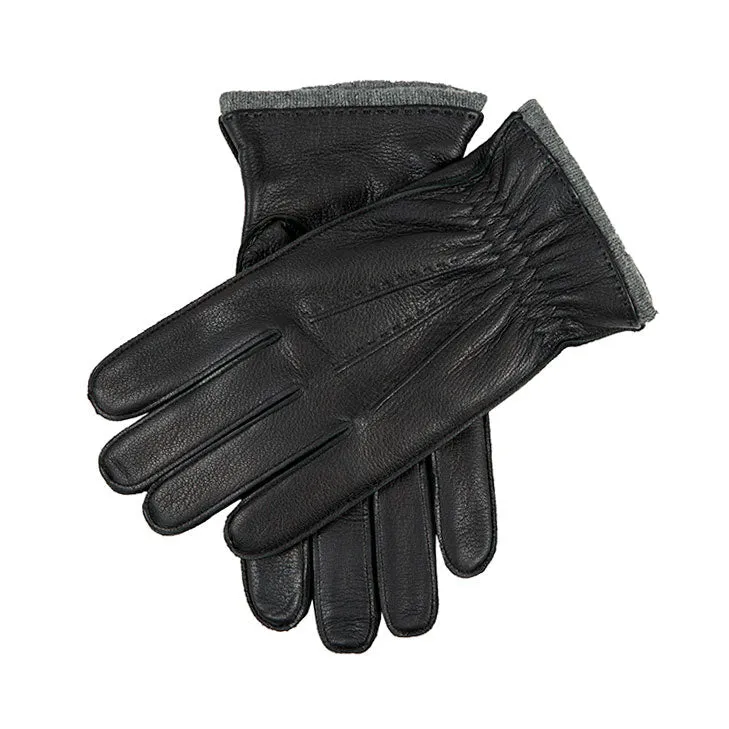 Gants en cuir de cerf doublés de cachemire à trois points pour hommes avec poignets en cachemire