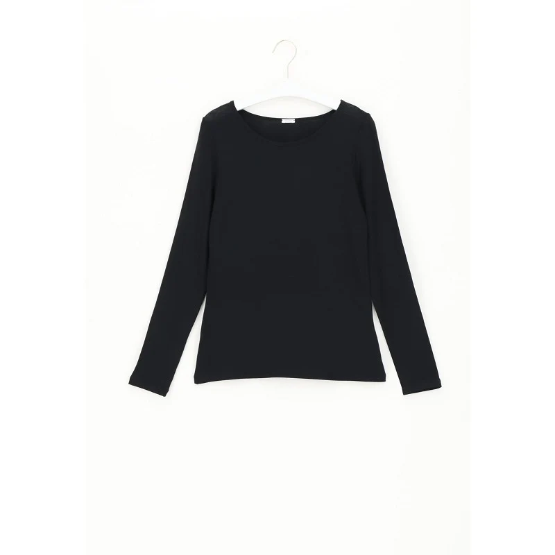Perfect Line Cashmere - T-Shirt Long Sleeve zwart