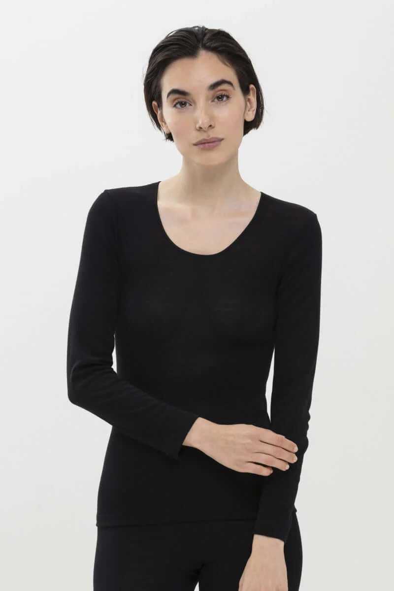 Mey Shirt Lange Mouw Wol-Zijde Exquisite 66577 3 schwarz