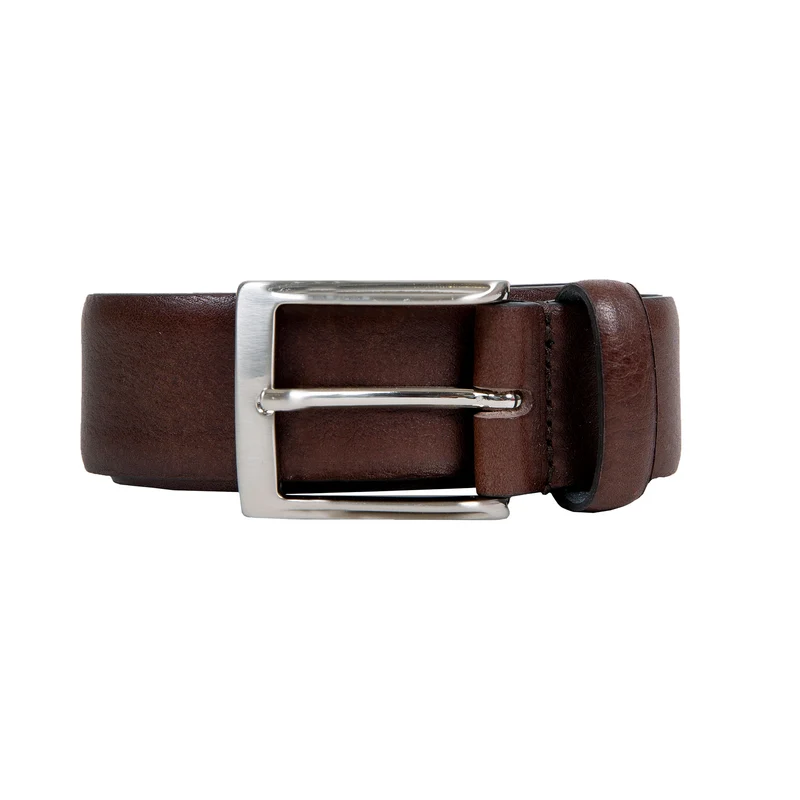 Men’s Heritage Full-Grain Leather Belt with Satin Nickel Buckle and Pebble Grain Texture