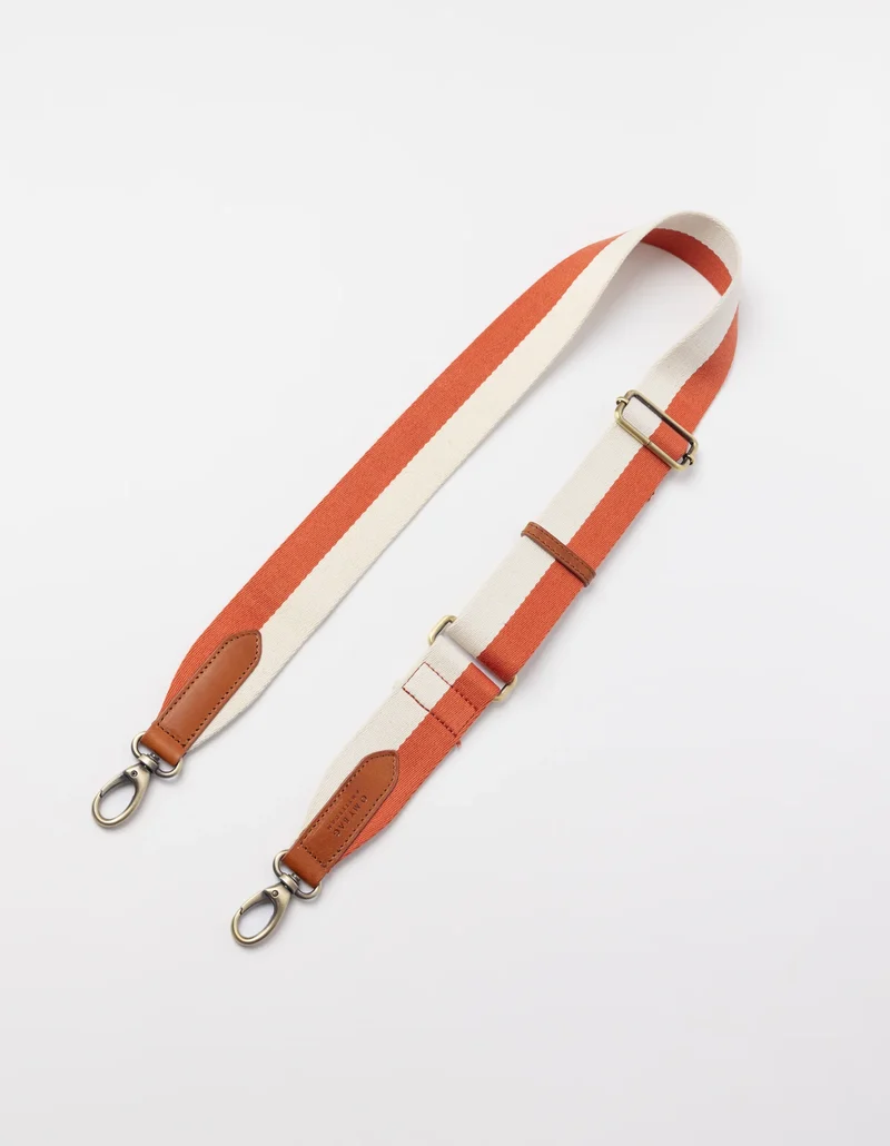 Webbing Strap striped copper / white / cognac leather