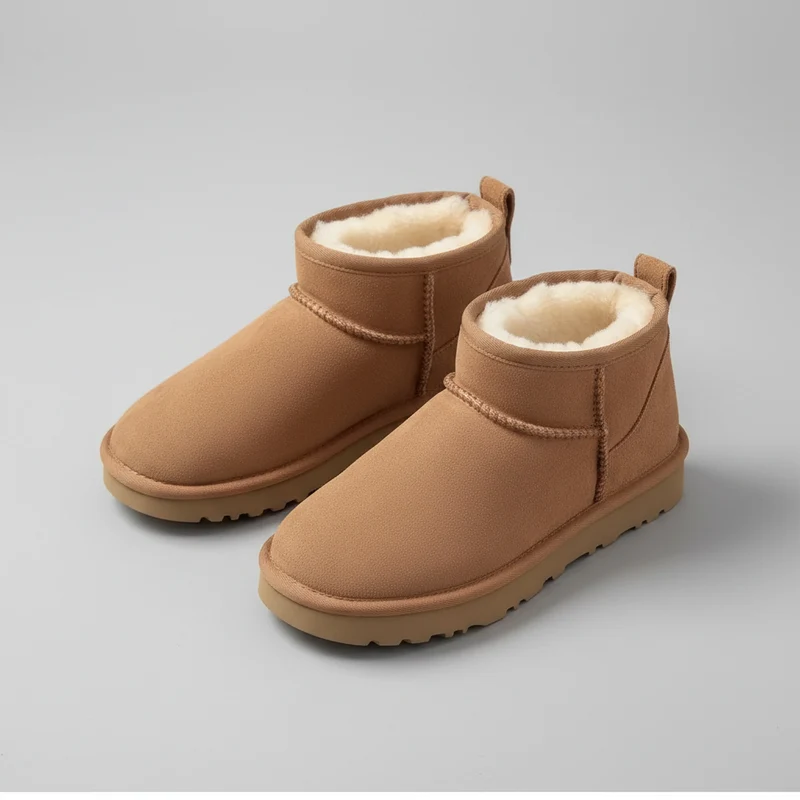 Stijlvolle winterlaarzen van schapenvacht en leer voor ultieme, casual warmte.