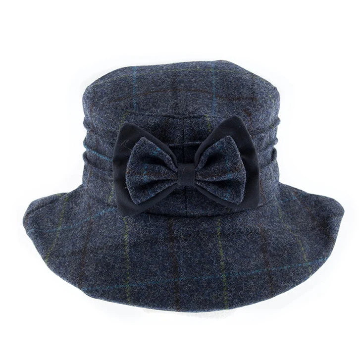 Chapeau seau à carreaux en tweed Abraham Moon pour femmes avec nœud