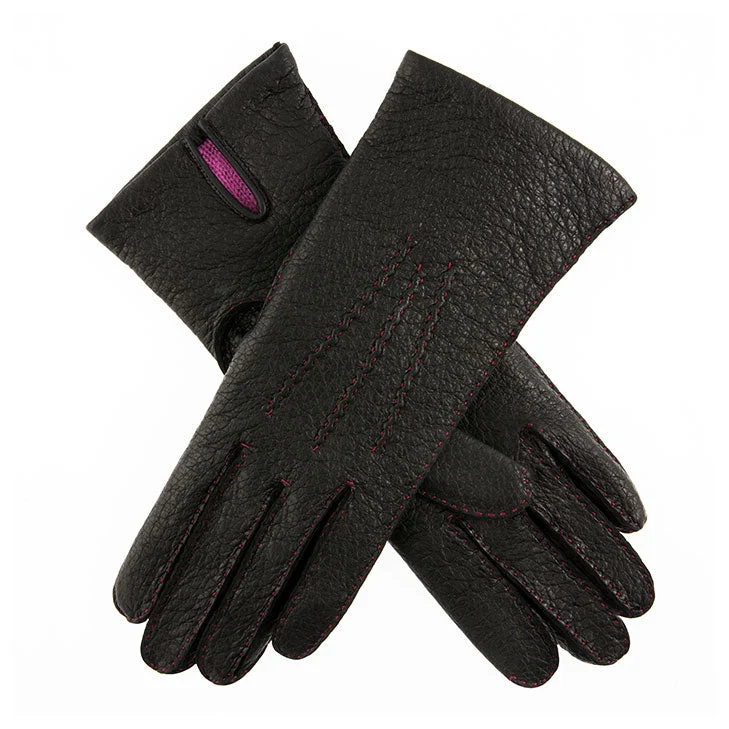 Gants Heritage en cuir de pécari à trois points doublés de cachemire cousus à la main pour femmes